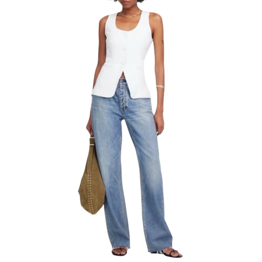 Madewell 100% Linen Scoopneck Cutaway Vest in Salt White